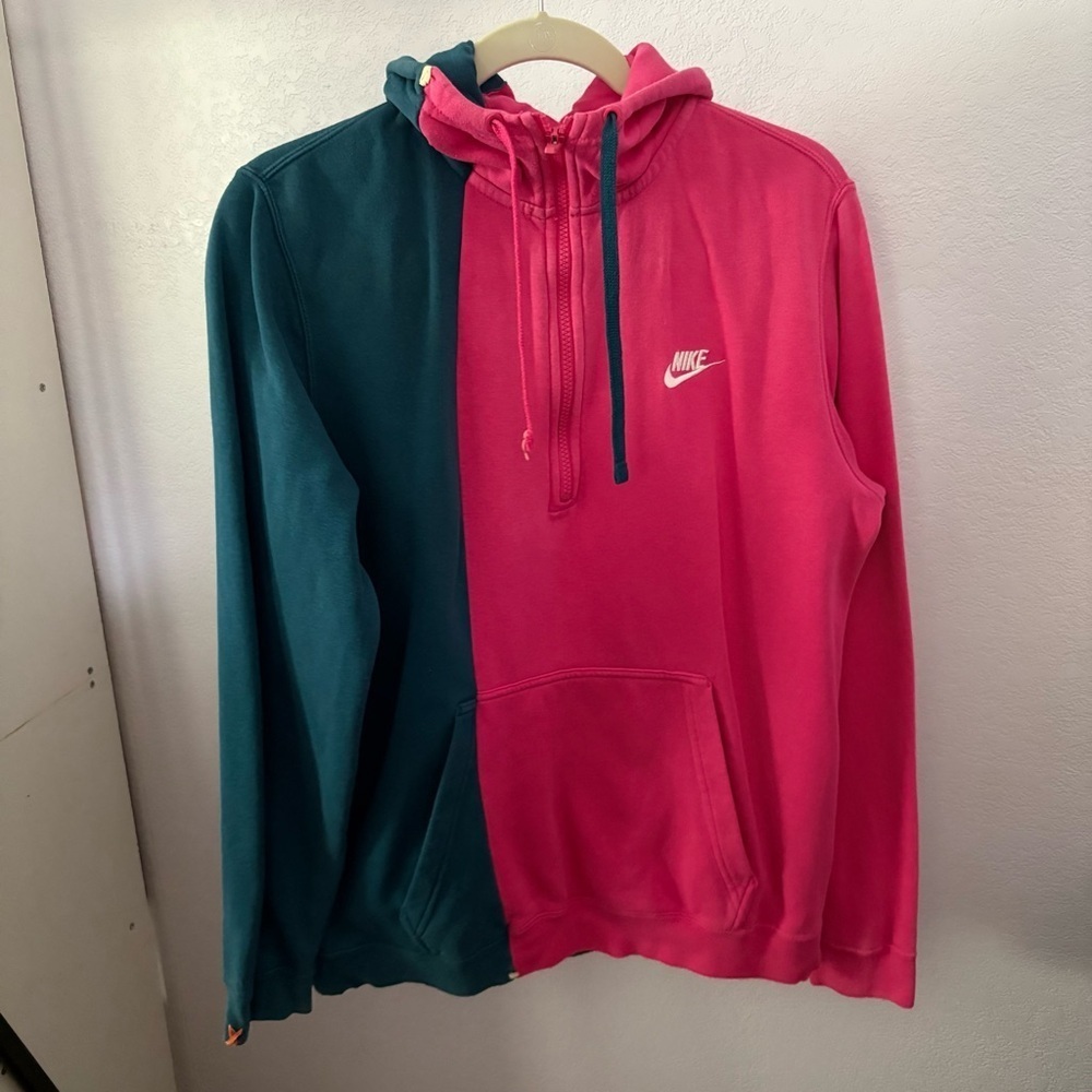 NIKE sz M DIY Fleece Hoodie Half Zip Pink Blue Half Long Sleeve